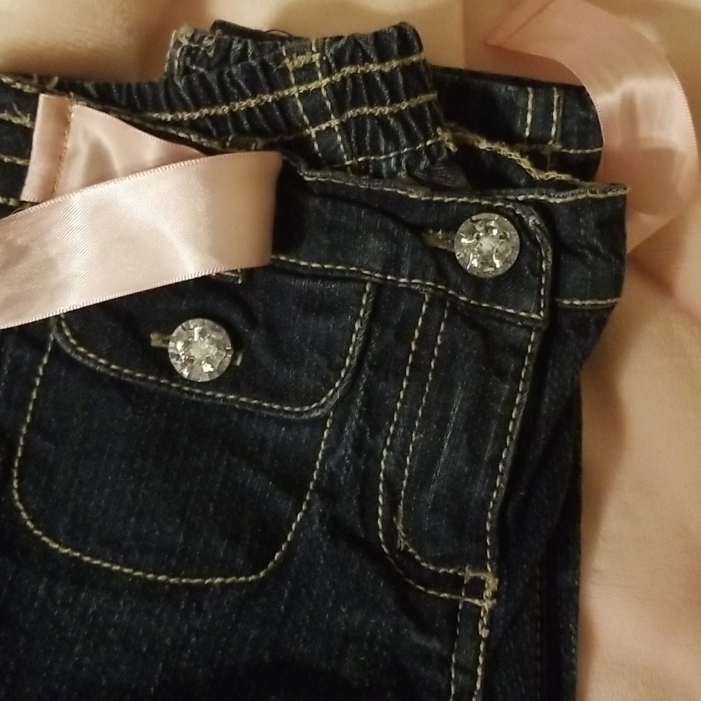 Baby Girl Ballet Pink Satin Ribbon & Bling Jeans